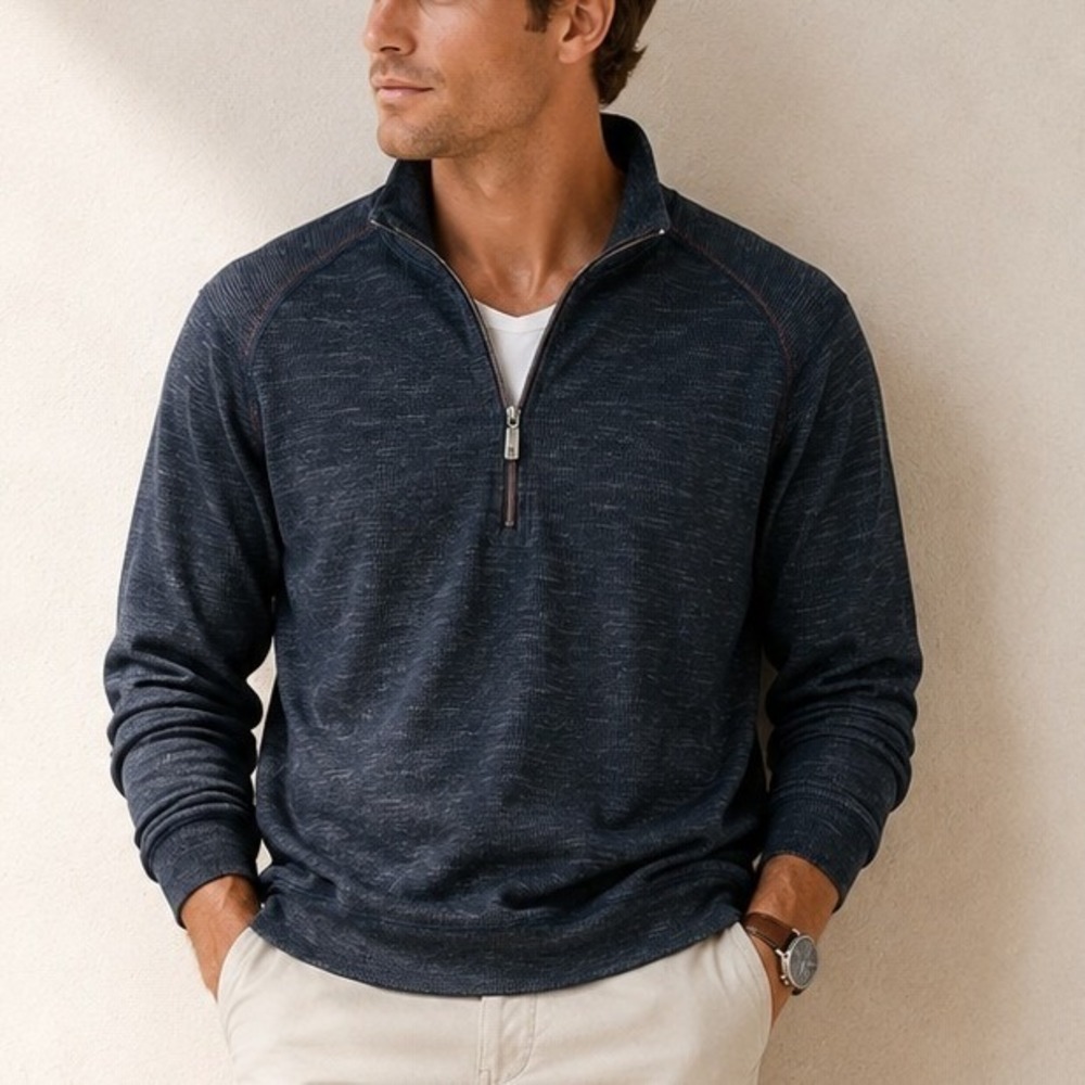 Tommy Bahama Flip‎ Side Reversible Half Zip Pullover Sweatshirt Charcoal  L/ XL